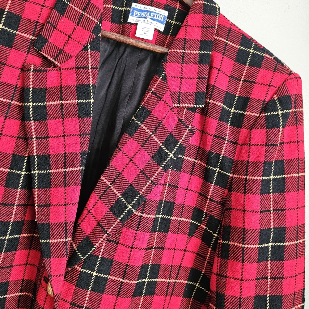 Pendleton Classic Vintage Women Red Wallace Tartan Plaid Virgin Wool Blazer